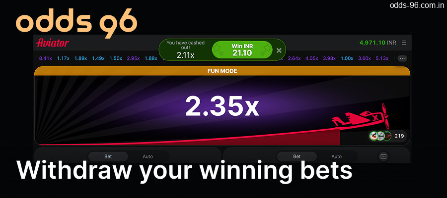 Withdraw your winning bets from Aviator at Odds96
