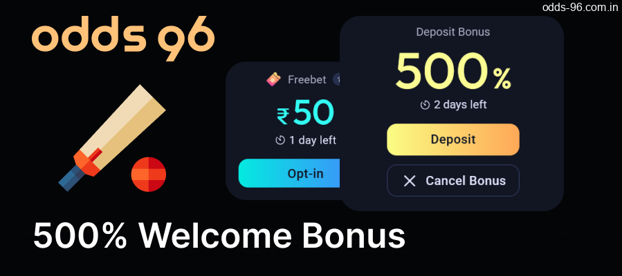 Welcome bonus for cricket betting at Odds96