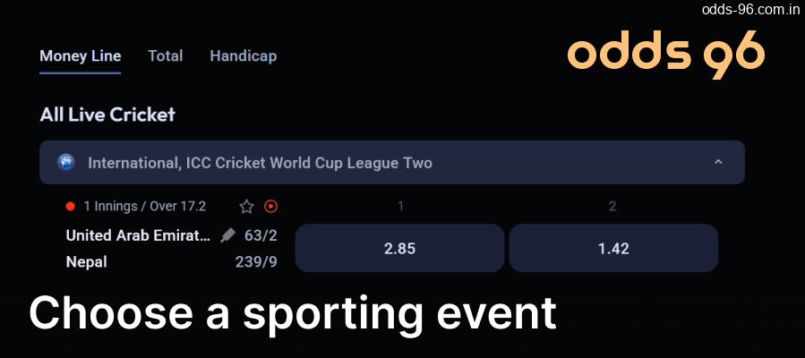 Place your cricket bets on sporting events at the Odds96 website