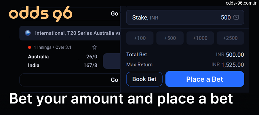 Enter the amount you want to bet, then place your bet at Odds96