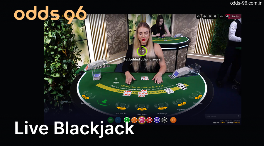 Play live blackjack on the Odds96 website