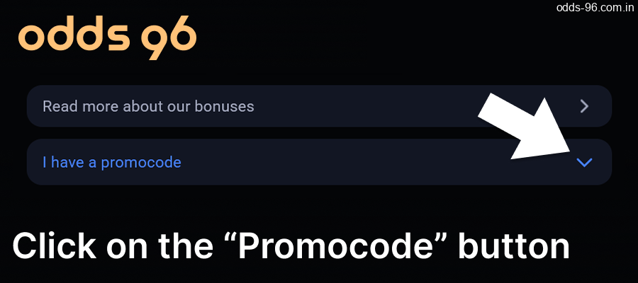 Click the "Promocode" button on the Odds96 website.