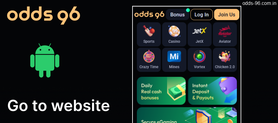 Go to the 0dds96 website through the app