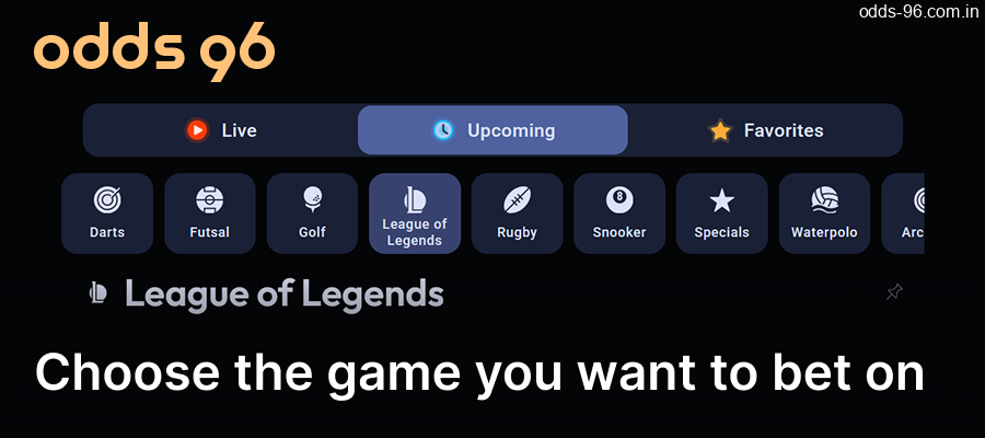 Choose the eSports game on Odds96