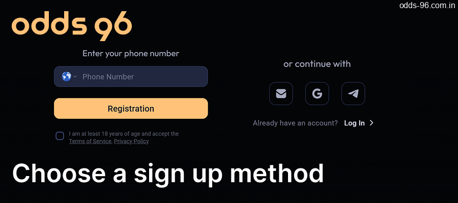 You can sign in to the Odds96 website using either a social media account or a phone number